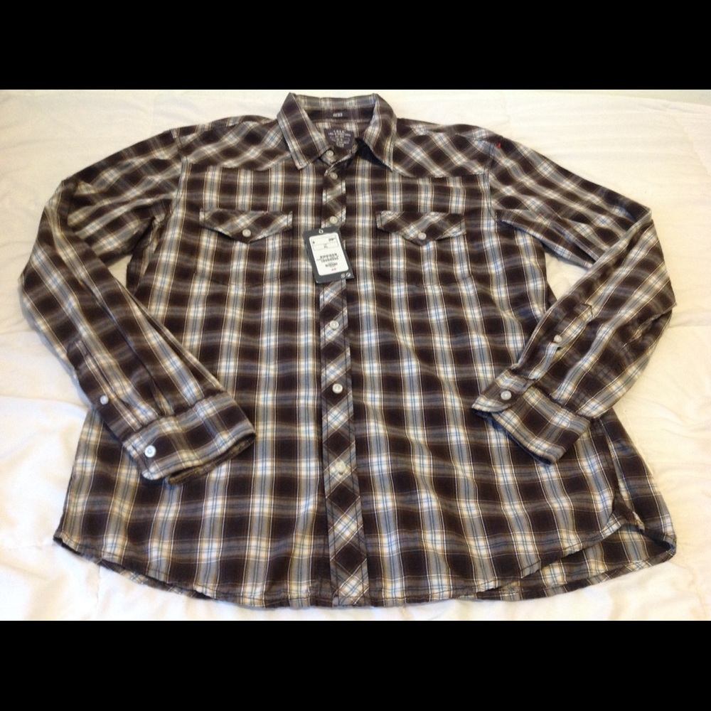 L.O.G.G. Men Plaid Long Sleeve Button Down Shirt NWT